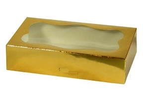 8-1/2 x 5-3/8 x 2 GOLD Metallic Greaseproof Box w/Window -1# (Qty 25)